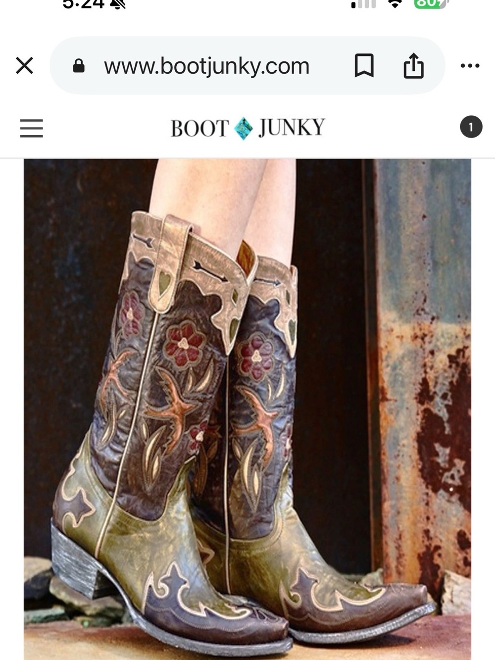 Old Gringo Brown, Olive & Tan Leather Western Boots with Floral Inlay